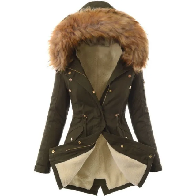 Pure Color Hooded Slim Warm Zipper Jacket Women Padded Coat Army Green - Shop at LoveMi