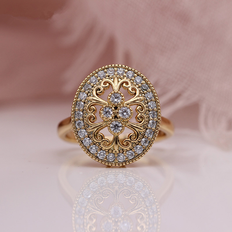 Luxury Fashion Zircon Hollow Flower Oval Wedding Ring
