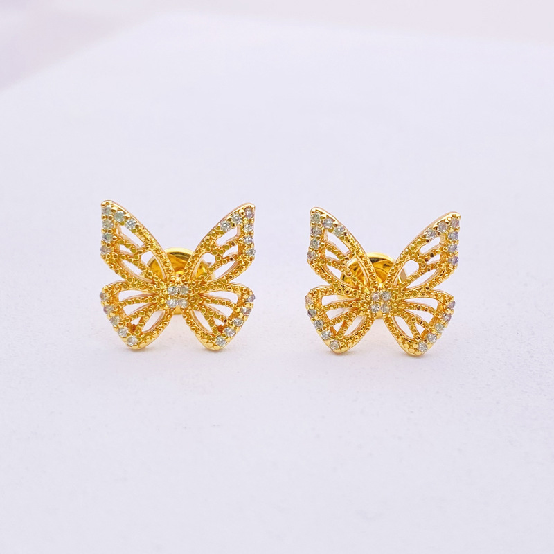 Micro Set Zircon Sterling Silver Butterfly Stud Earrings