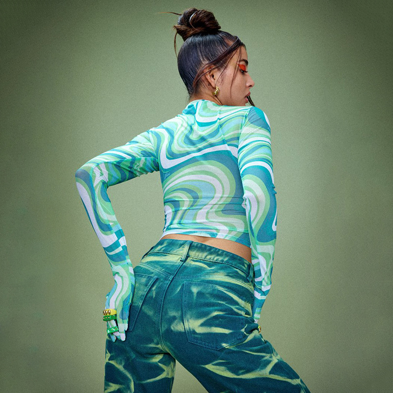 Sexy Hollow Navel Print Slim T Shirt