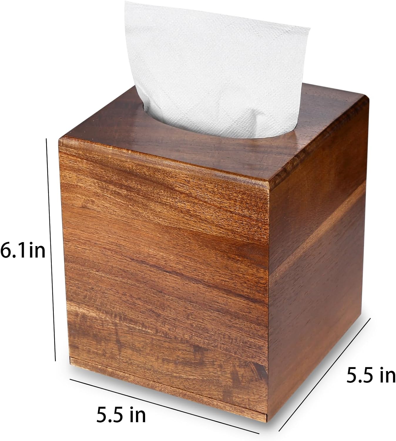 Acacia Wood Tissue Box Cover, Square Decorative Tissue Holder For Bathroom, Bedroom, Living Room, Office And Home Decor 4