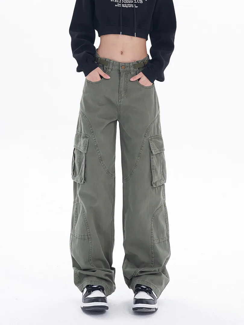 Women's Loose Casual Wide Leg Trousers - Army Green