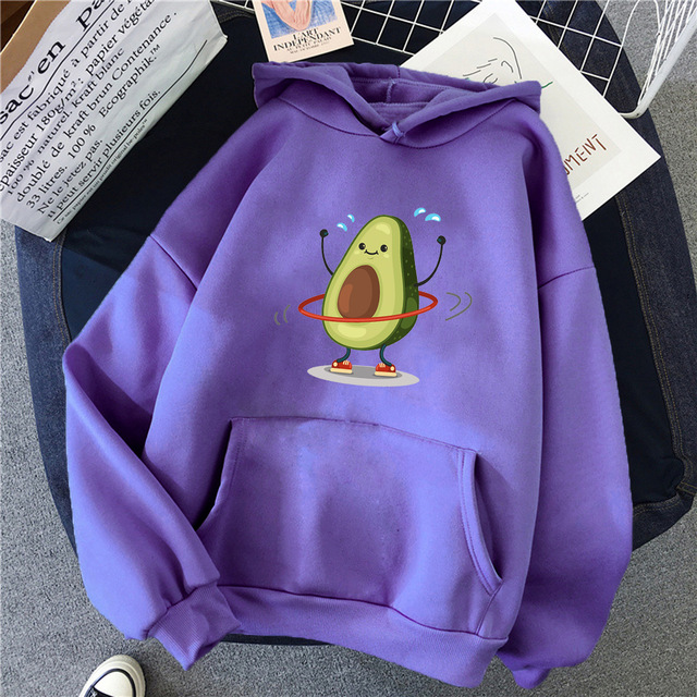 Title 5, Hoodies Sporty Cartoon Avocado Print Warm New S...