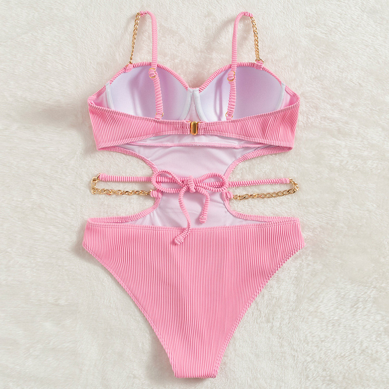 Ladies One Piece Swimsuit Beach Solid Color Swimsuit - Image 10