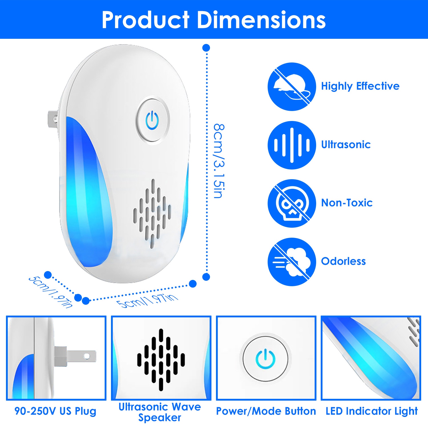 6 Packs Ultrasonic Pest Repellers Electric Plug-In Indoor Pest Control Mouse Repellent Chaser Deterrent Rodent Chaser With 2 Modes For Home Kitchen Office Warehouse Hotel 6
