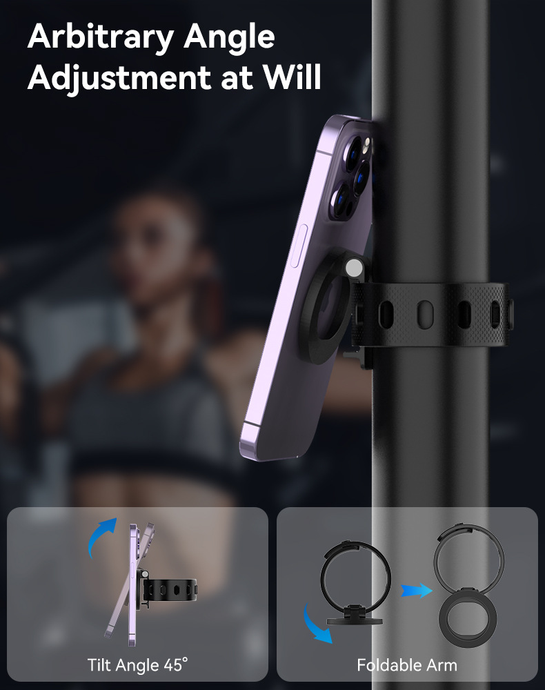 MagSafe Magnetic Phone Holder With Adjustable Silicone Strap, 4000Gs Strong Magnet Gym Shopping Cart Mount, 360 Rotation Stand For Phone & Universal Phones