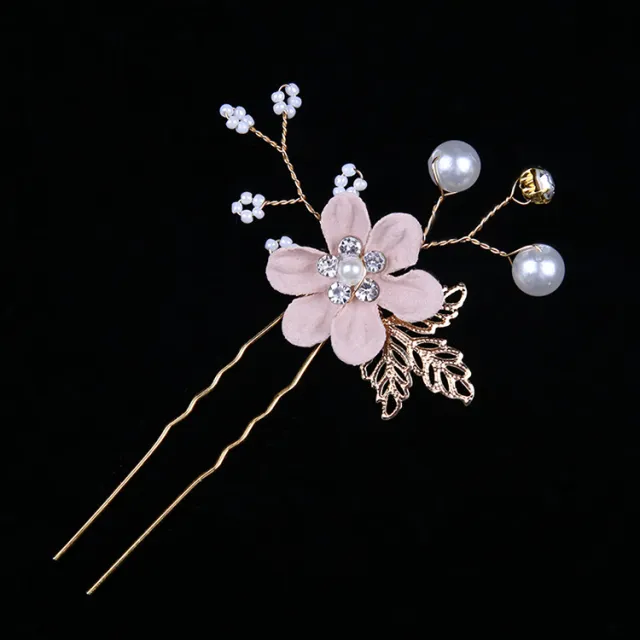 Flower Pearl U shaped Hair Fork Pink - Shop at LoveMi