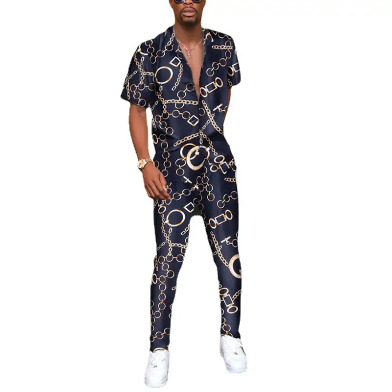 Fashion Men's Printed Shirt Casual Suit