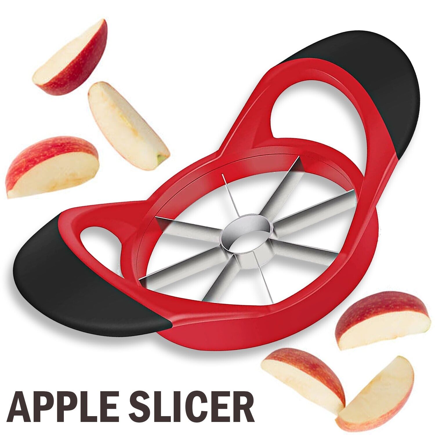 Stainless Steel Apple Cutter, Corer, and Slicer - Easy-to-use slicer: Apple slicer appliance that allows users to quickly and efficiently slice and core apples into 8 slices. Slices and cores in seconds: With the push of a button, users can slice and core