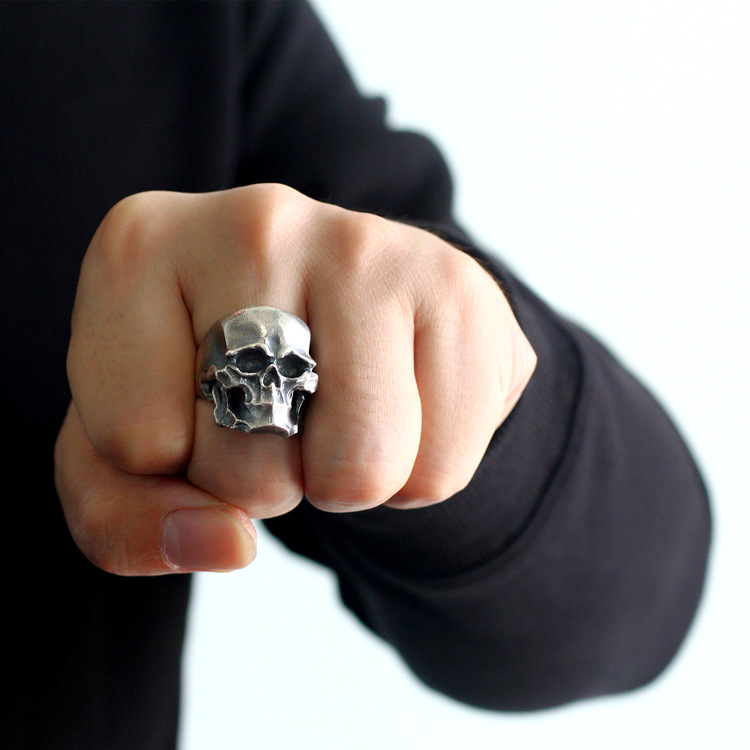 925 Sterling Silver Thai Silver Retro Old Men's Domineering Punk Thick Ring
