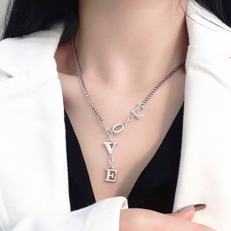Letter LOVE Necklace Female Sterling Silver Niche Light Luxury Tassel