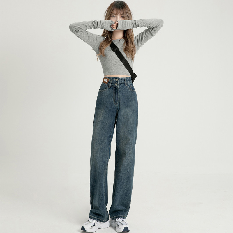 Retro Women's New Straight High Waist Wide Leg Jeans