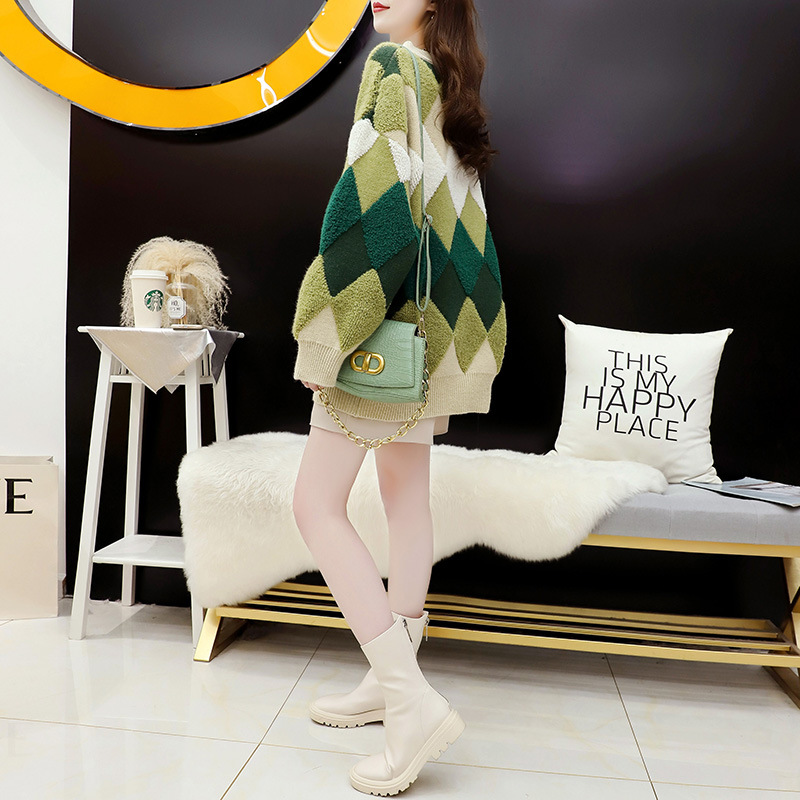 Loose And Lazy Style Contrast Knit Top