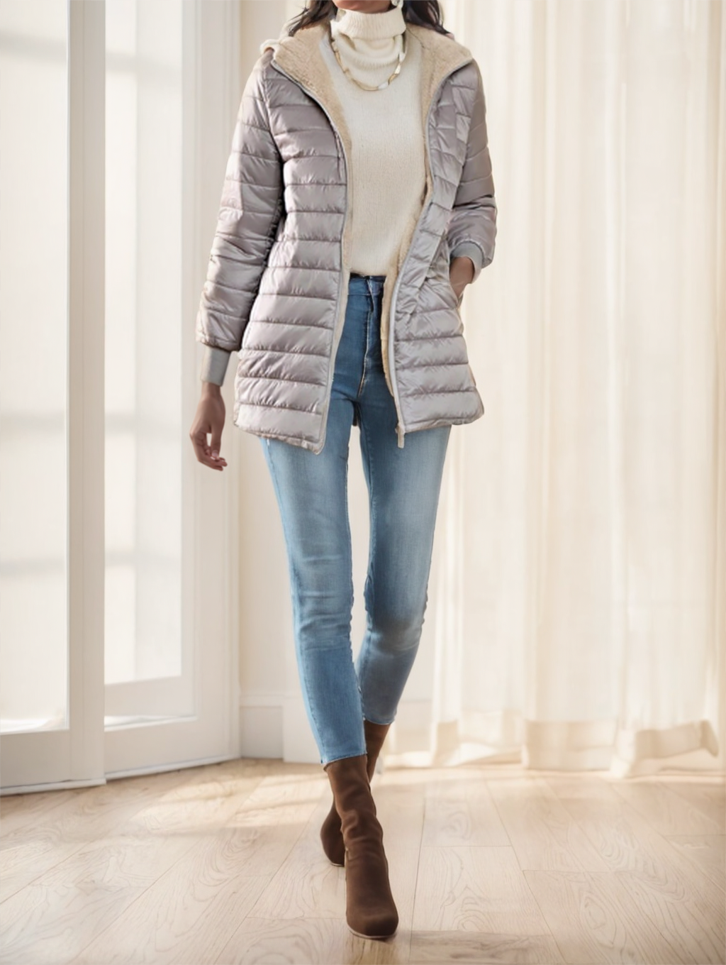 Aveloria Modichic Casual Versatile Solid Color Fleece Hooded Padded Padded Coat