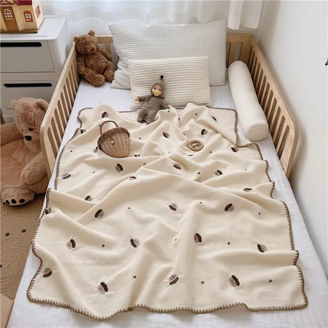 Cartoon Embroidery Baby Blanket Organic Nap Cover Small Chestnut - Shop at LoveMi
