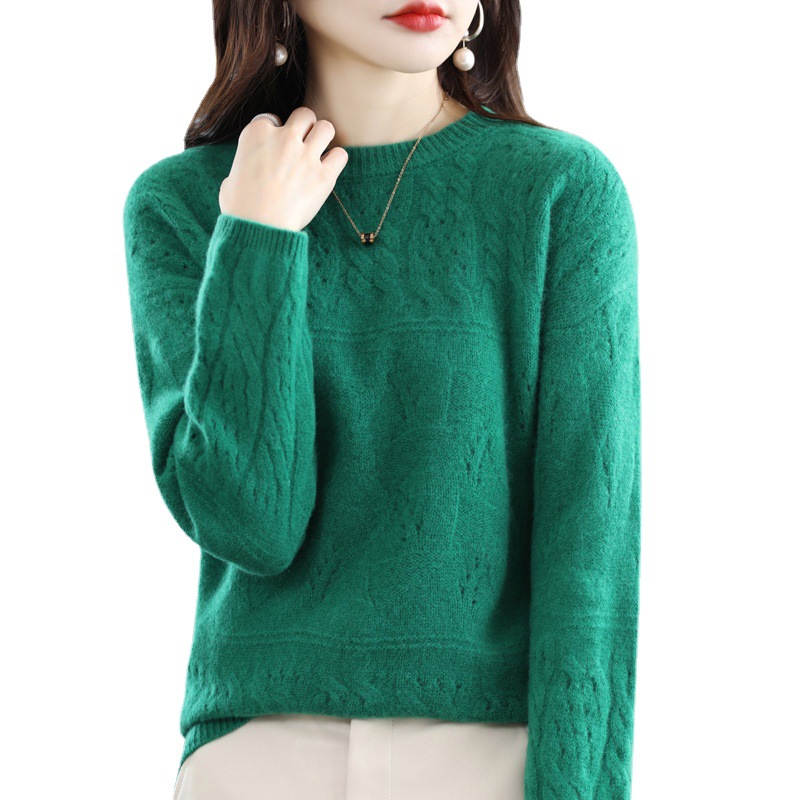 Women's Heavy Industry Jacquard Round Neck Pure Wool Sweater
