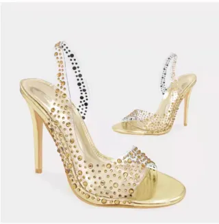 Plus Size Fish Mouth Stiletto Fashion Pointed Toe Women's Sandals - Gold