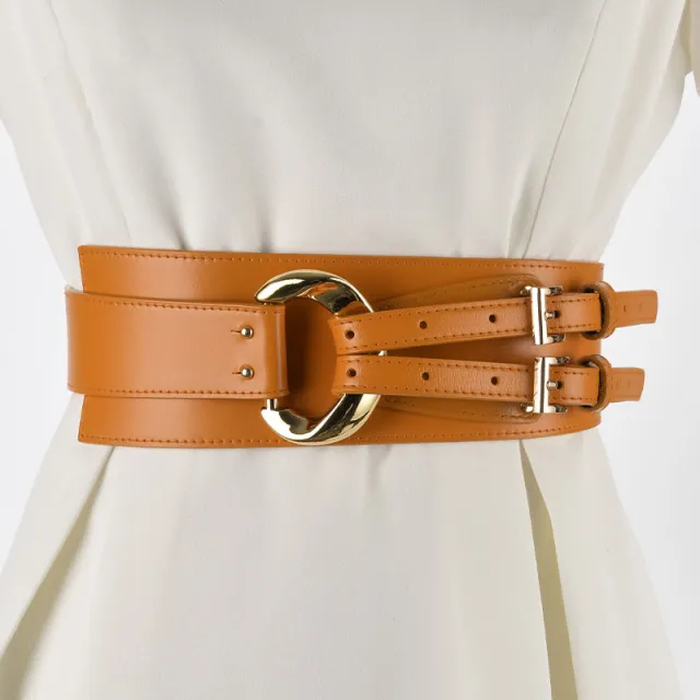 Irregular Leather Waist Seal Women's Decorative Suit Fashion Dress Sweater Bundle Belt Orange - Shop at LoveMi