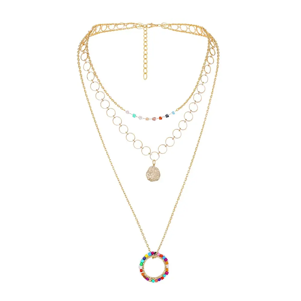 Multi-layer Ethnic Butterfly Pendant Color Circle Pendant
