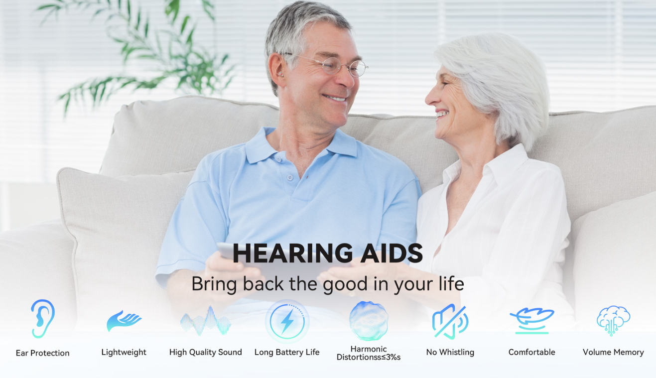 Rechargeable BTE hearing aid device with 5-level volume control and portable charging case