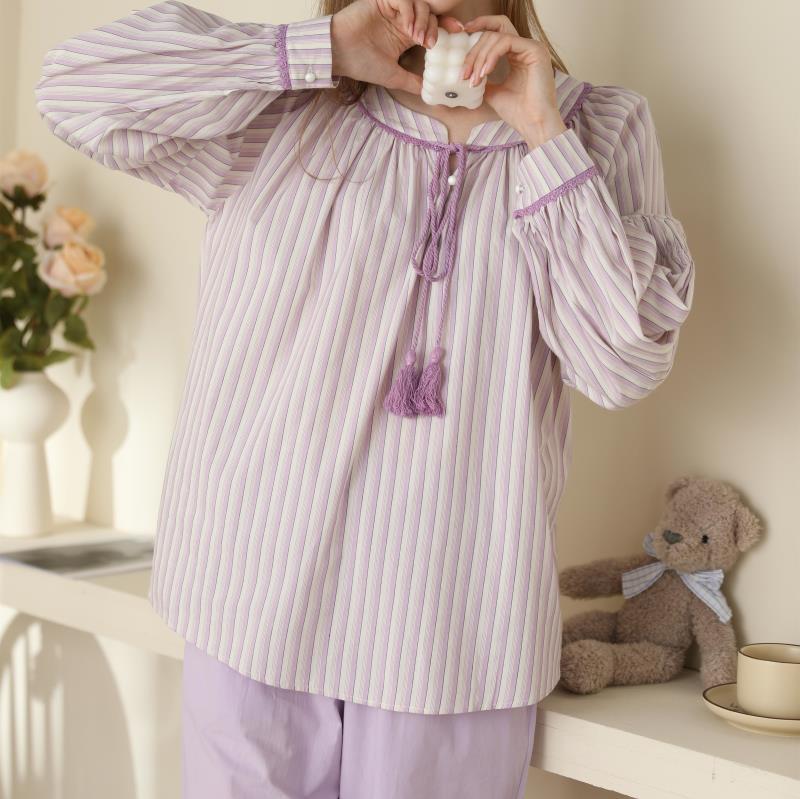 Title 5, Pyjamas Female Korean Version Stripes Solid Col...