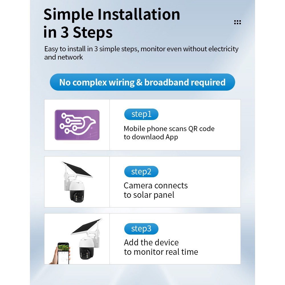 Solar Battery Powered Wireless WiFi Outdoor PanTilt Home Security Camera System