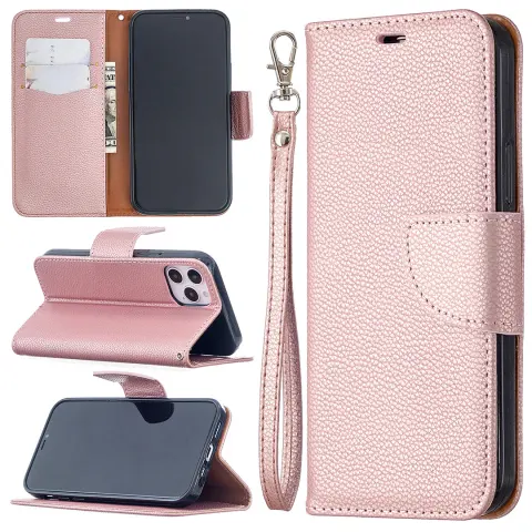 Lychee Pattern Solid Color Flip Leather Case Wallet Lanyard