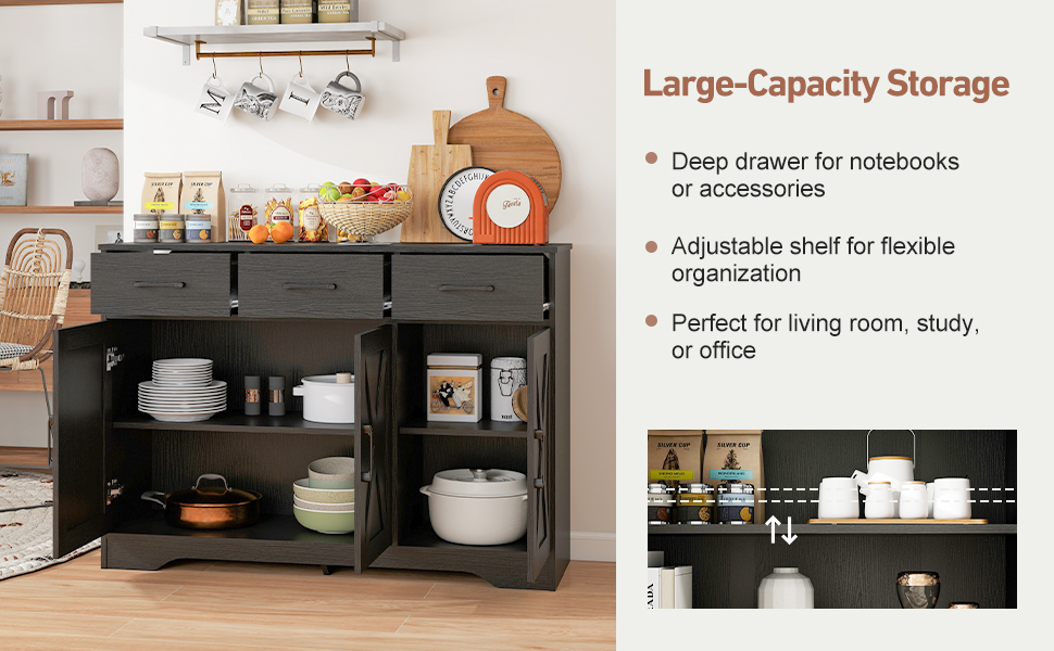Wooden Sideboard 3 Drawers 3 Doors Entryway Dining Room Console Living Storage — image 3