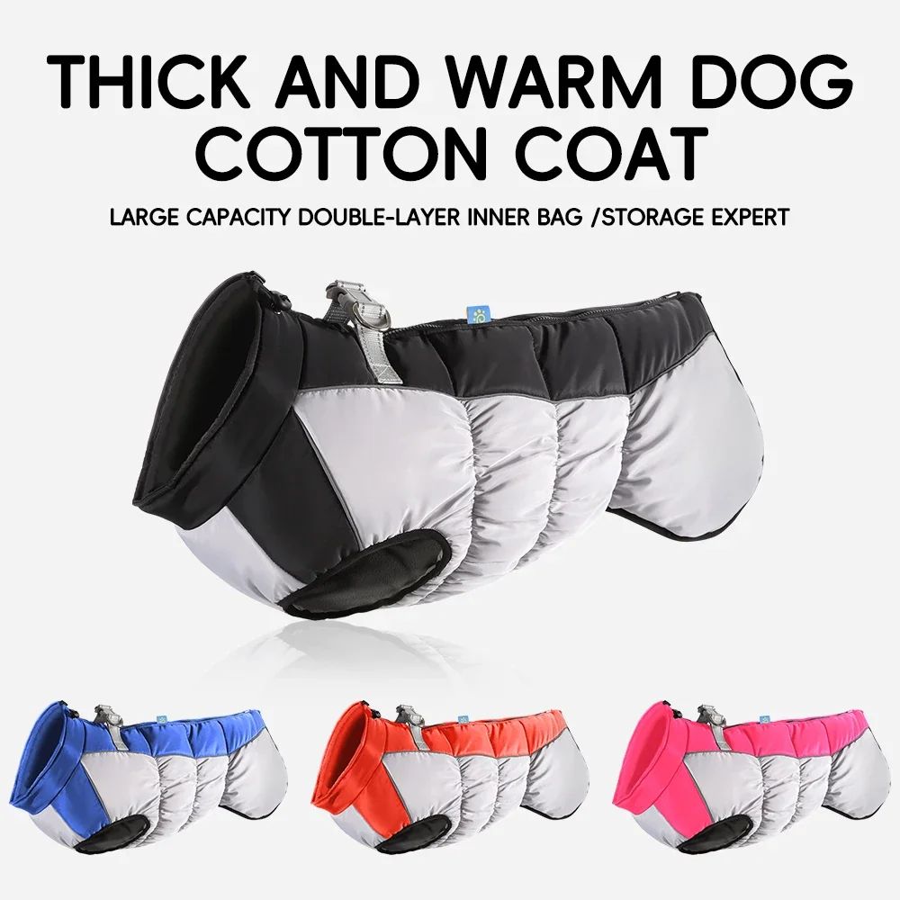 Pet Big Dog Jacket With Harness Winter Warm Dog Clothing Labrador Waterproof Big Dog Coat Chihuahua French Costume