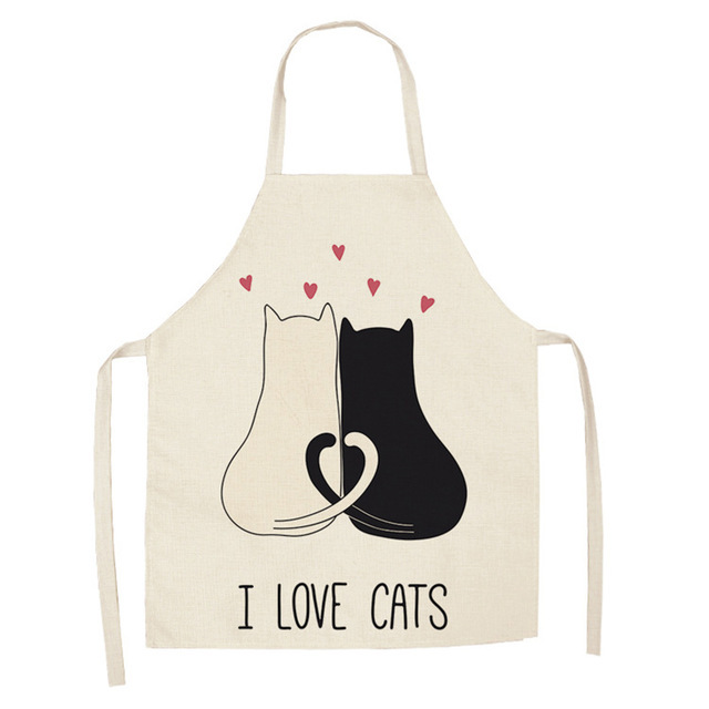 Title 2, Cartoon Cat Couple Linen Sleeveless Apron for K...