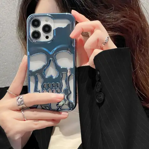 Luxury Plating 3D Skull Phone Case for I-Phone 14