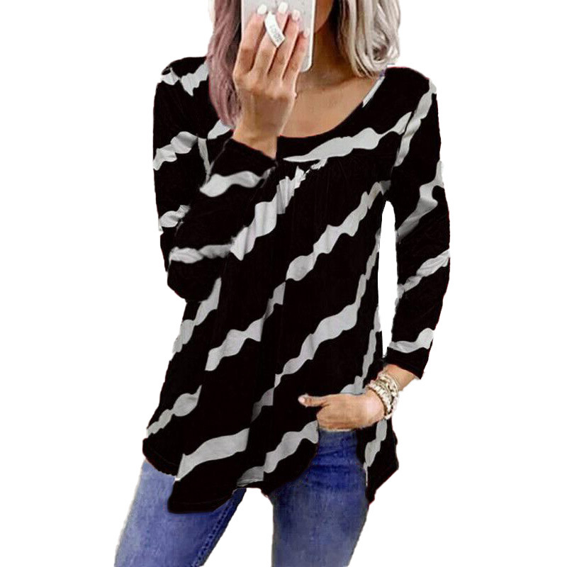 Title 2, Women Top Stripe Print Loose Long Sleeves