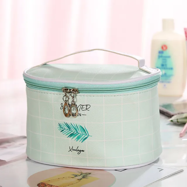 Plaid Small Simple Wash Bag Portable Large Capacity Green - Shop at LoveMi