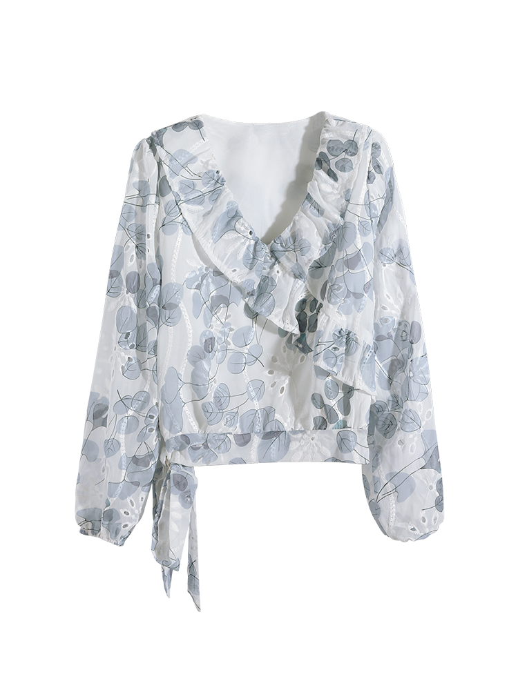 Women's Niche Design Sense Hollowed-out Floral Shirt