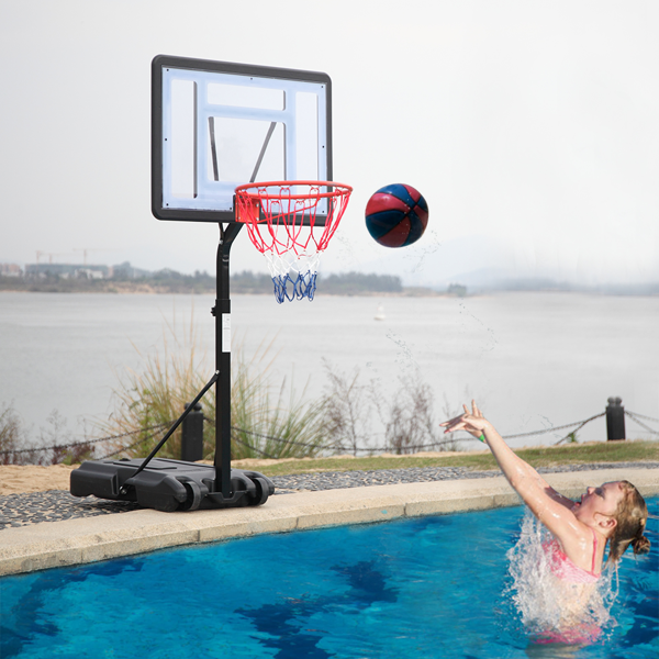 HY-B064S Portable Movable Swimming Pool PVC Transparent Backboard Basketball Stand  Basket Adjustment Height 1.15m-1.35m  Maximum Applicable For 7    Ball