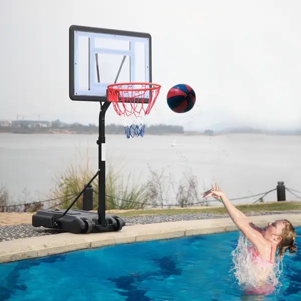 HY-B064S Portable Movable Swimming Pool PVC Transparent Backboard Basketball Stand  Basket Adjustment Height 1.15m-1.35m  Maximum Applicable For 7    Ball