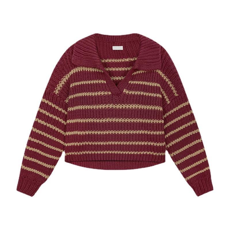 Striped Jumper Women's Design Niche Knitwear Loose Red - Shop at LoveMi