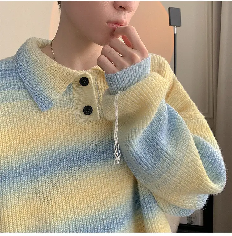Salt Color Striped Turtleneck Sweater For Men