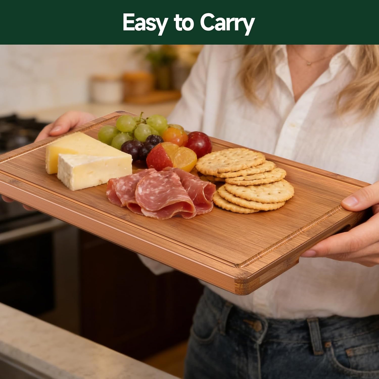 Bamboo Cutting Boards 3 PCS, Deep Carbonized Wooden Chopping Boards For Kitchen Food Preparation, Cutting And Serving 4