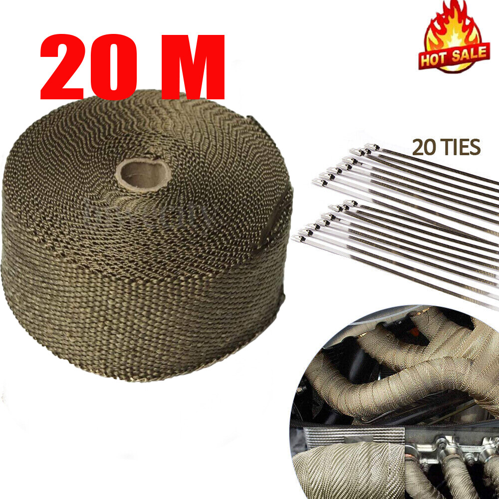 20M Titanium Gold Heat Wrap Tape Exhaust Insulating Downpipe Manifold  20 Ties