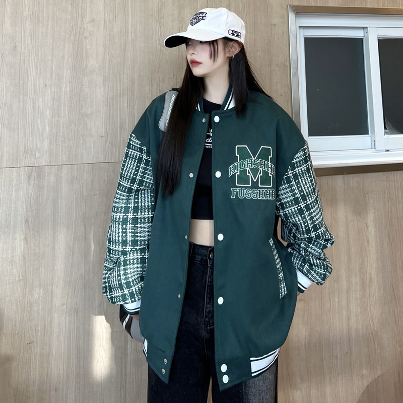 Plaid Paneled Jacket Embroidered Coat