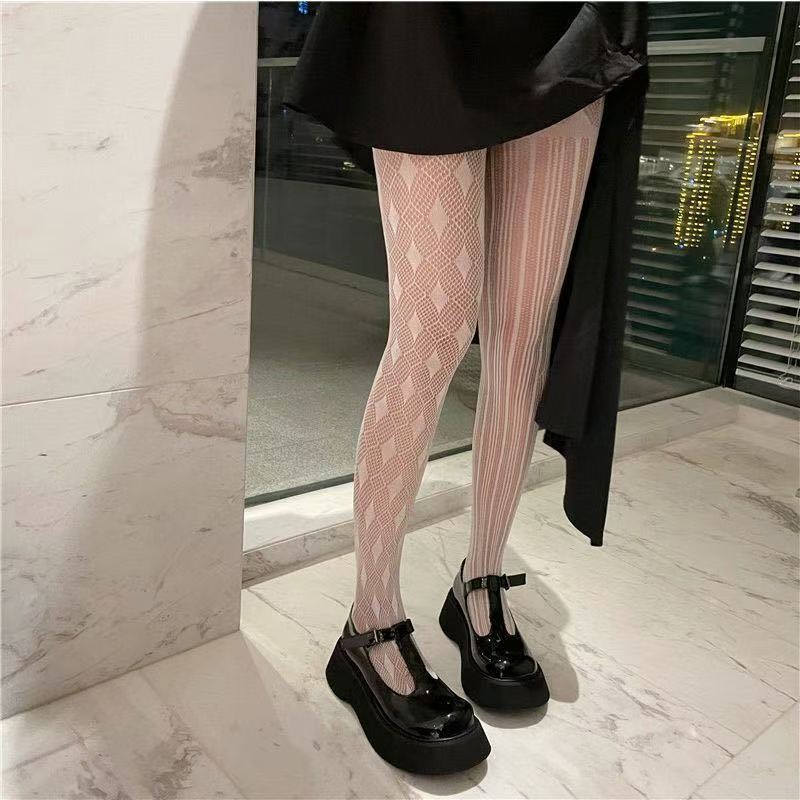 Punk Light Subculture Cross Fishnet Stockings, Y2K Millennial Hot Girl, Hollow Mesh Black Stockings, Harajuku Style