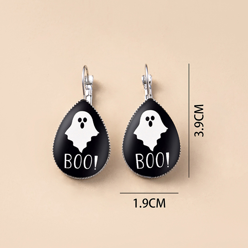 Punk Halloween Ghosts BOO Teardrop Water Drop Glass Pendant Earrings