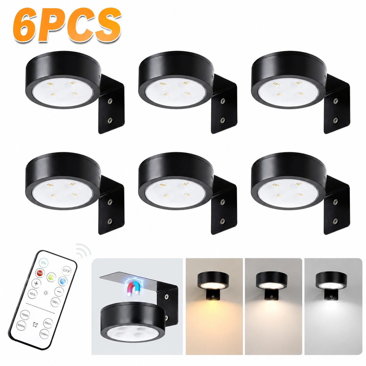 Picture Lights For Wall, 3 Lighting Modes Magnetic Art Display Light,Battery Operated Led Painting Light With Remote Control Dimmable & Timer,9Pack Black thumbnail 5