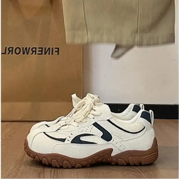 Women Gorpcore Vintage Mesh Suede Spliced Hiking Sneakers, Breathable Hollow Mesh Low Top Lace Up Rugged Lug Rubber Sole Outdoor Casual Walking Trainers
