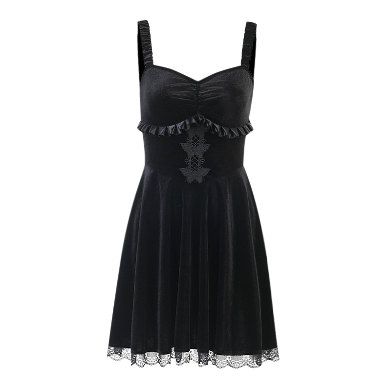 Lace Sling Dress Autumn Suede Butterfly Embroidery High Waist Skirt — image 1