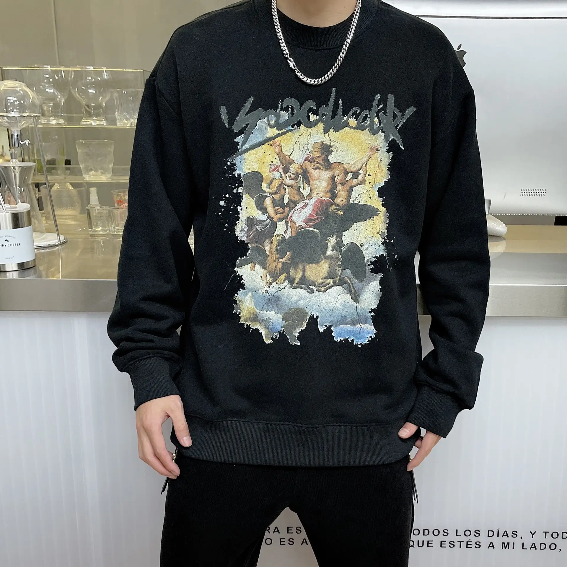 Men's High Street Oil Painting White Ink Direct Injection Digital Sweatshirt