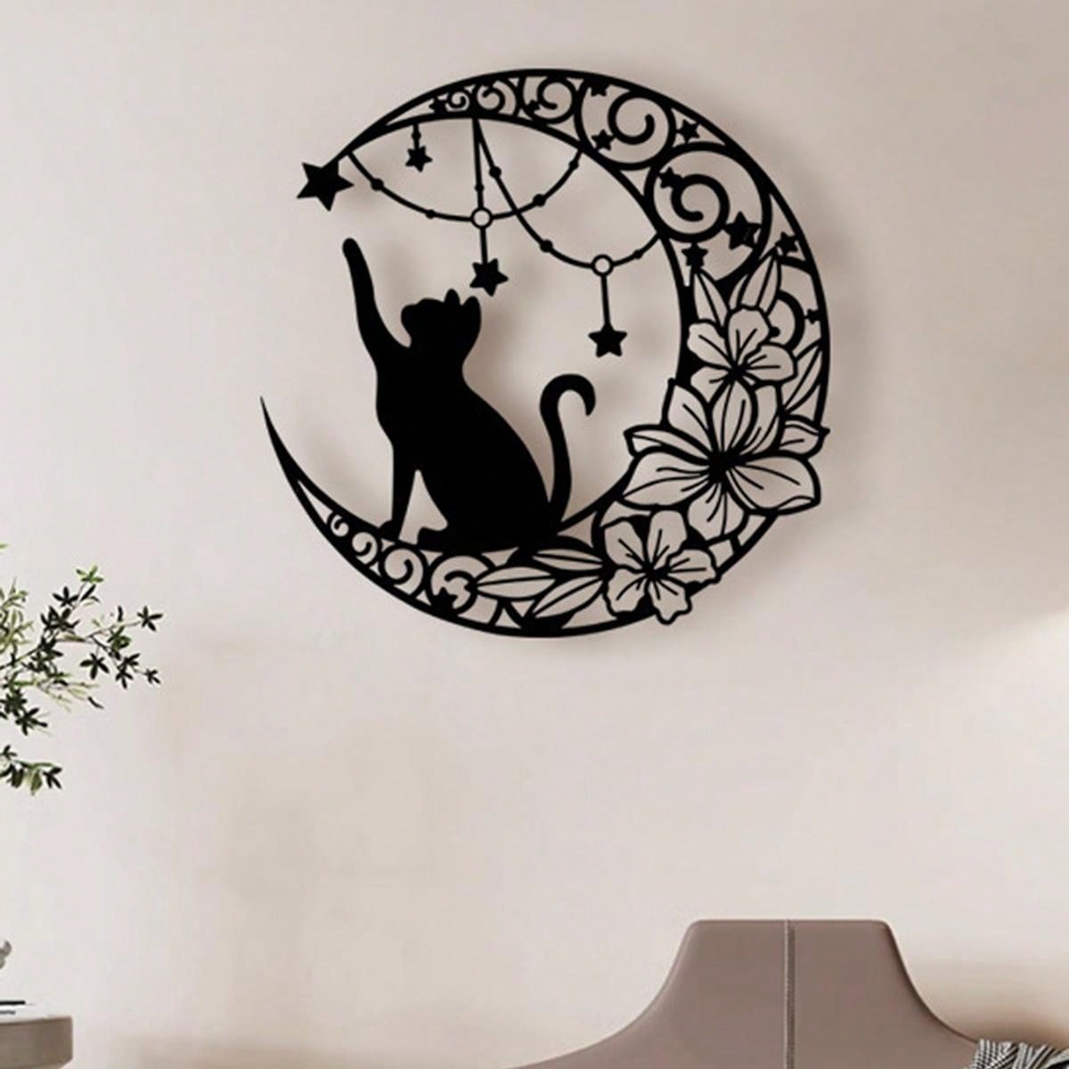 Gothic Black Cat Metal Wall Art - Vintage Halloween Decorations