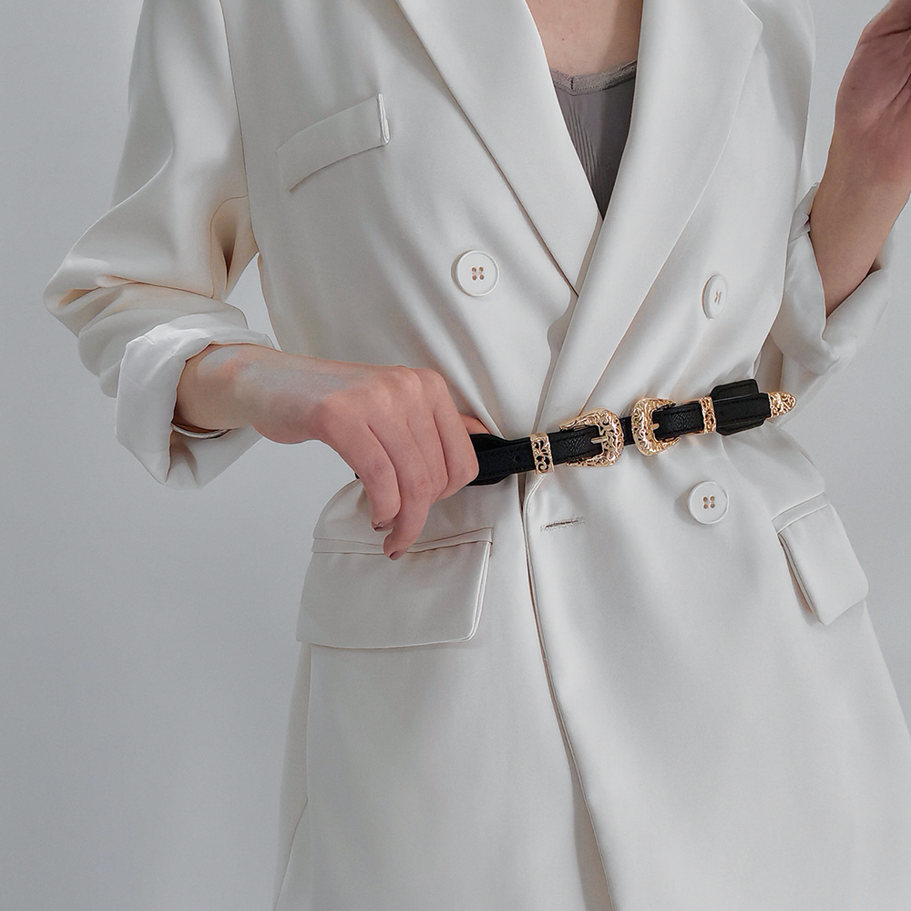 Retro Women's Thin Black Belt Decorative Coat Skirt Coat Fashion Hollowed Out Senior Sense Belt