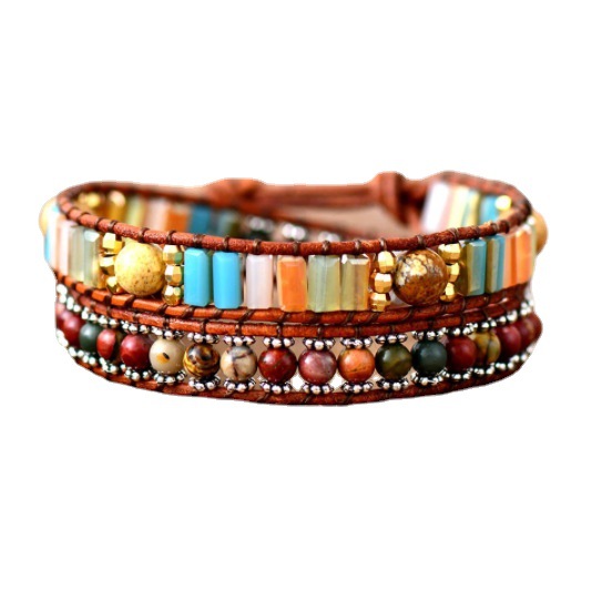 Leather 2 Laps Winding Crystal Vintage Bracelet